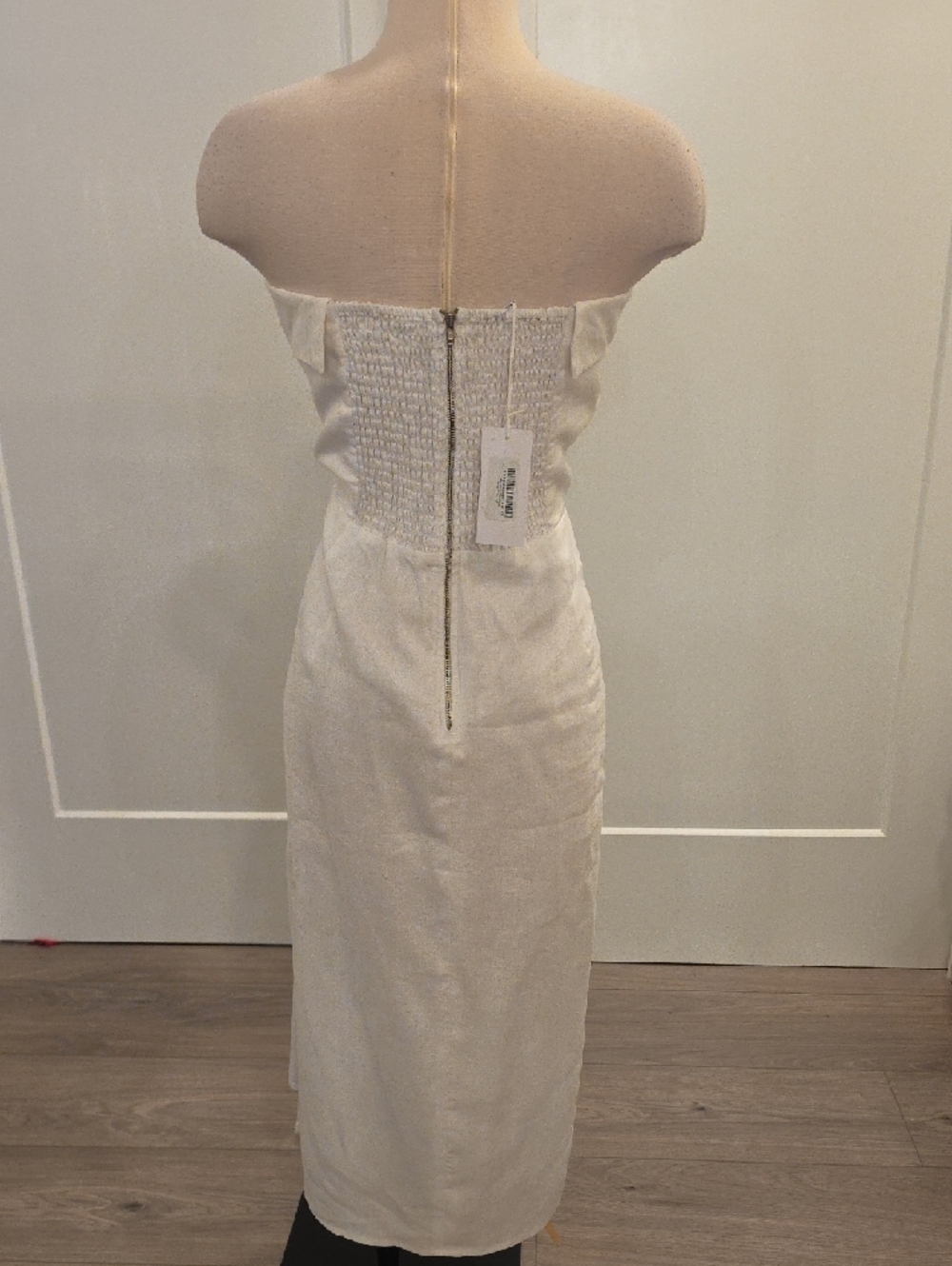 Reformation White Linen Strapless Midi Dress with Side Slit size 10 new with tag - Picture 5 of 12